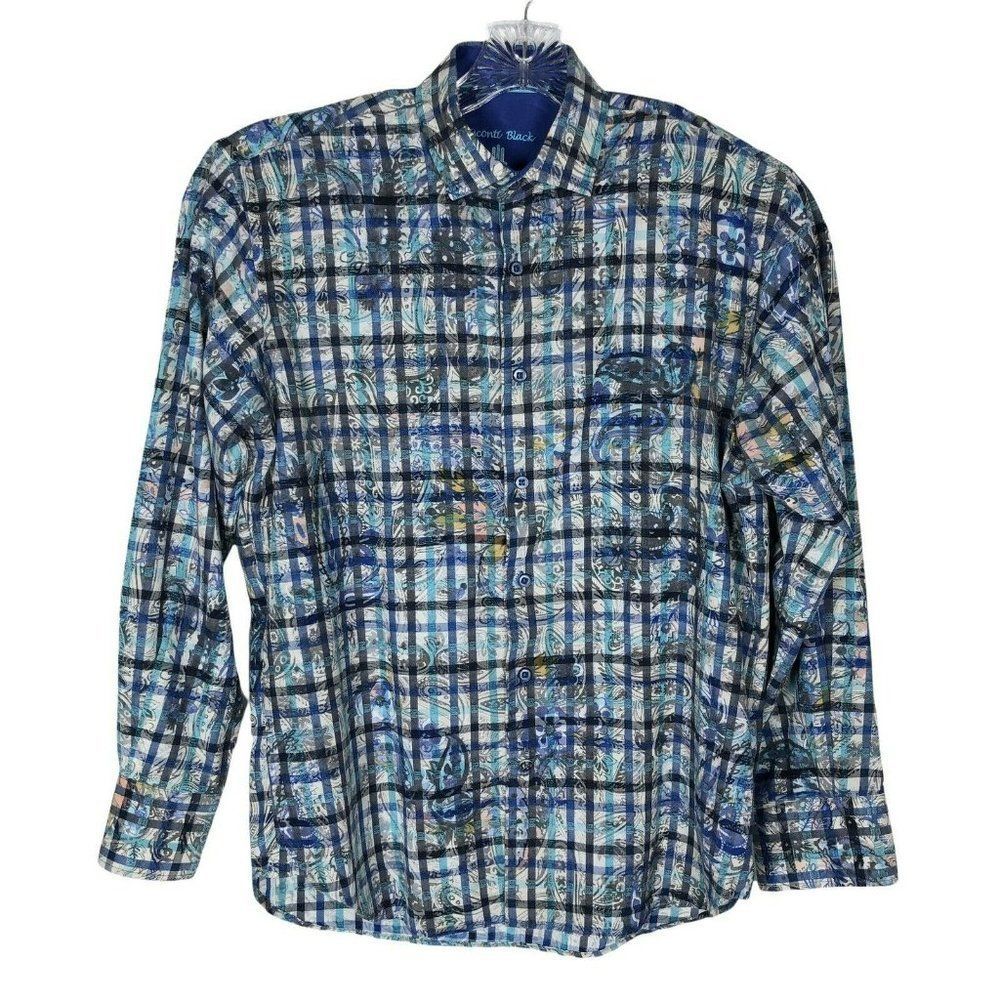 Luchiano Visconti Black Plaid Long Sleeve Men’s Shirt Sz S